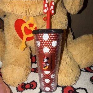 Disney Minnie Mouse Red and White Polka Dot Textured Tumbler with Bow Straw